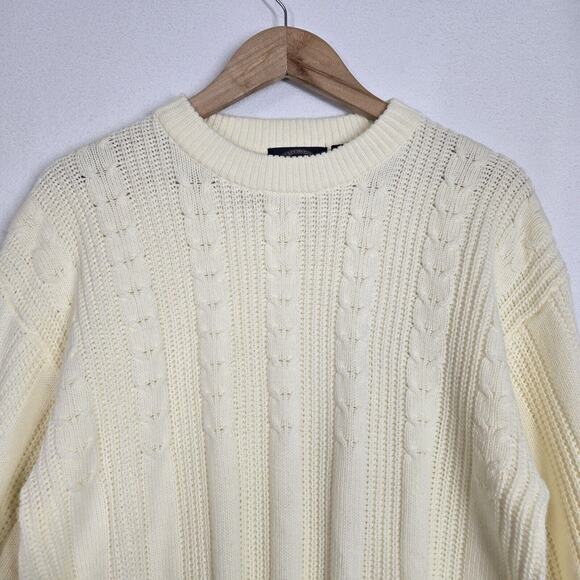 VTG Towncraft Sweater Sz L Yellowish Cream Pullover Ribbed Crewneck Acrylic - Picture 2 of 14